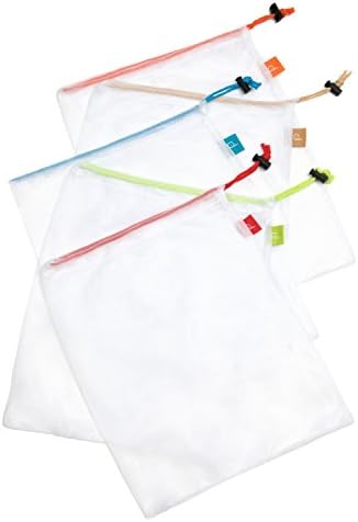 Pleasant Find Multi-Purpose, Washable and Eco Friendly Color Coded Reusable Mesh Bags, Set of 5