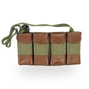 Vietnam Military Surplus Leather & Canvas SKS Rifle 7.62x39 4 Four Pocket Shoulder / Neck Carrier Pouch Rig for Cartridge Ammo Ammunition & Stripper Clips