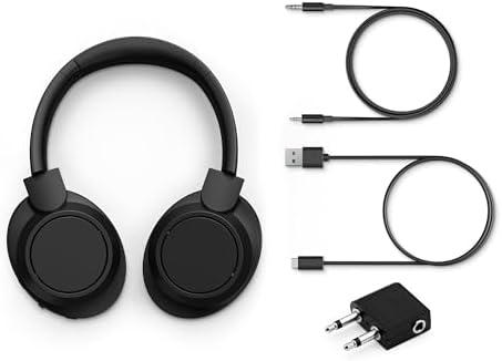 TAH6529BK/00 Casque Bluetooth sans Fil Over‑Ear à Réduction de Bruit – Excellente qualité d’Appel, Compatible Assistant Vocal, Jusqu’à 45 h d’écoute, Adaptateur Avion Inclus – Noir