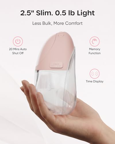 Nuliie JoyFlow Air Tire-lait électrique, ultra-fin et léger, tire-lait portable mains libres, 3 modes & 12 niveaux, silencieux & sans BPA, bride 27 mm & embouts 15/18/21/24 mm (2 Packs, Rose)