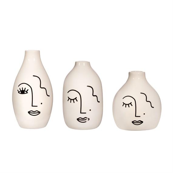 Sass & Belle Abstract Face White Vases - Set of 3