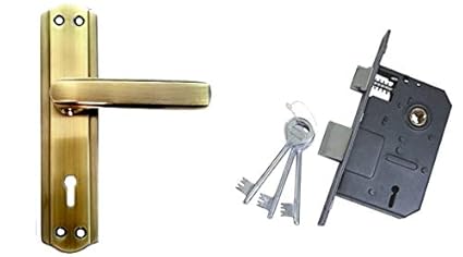 Atom Mortice Door Handle Set Brass Antique Finish With Double Stage Lock 3 Keys