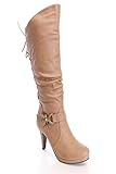 Top Moda Womens Page-65 Knee High Round Toe Lace-Up Slouched High Heel Boots,Taupe,9
