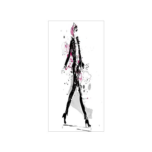 Decorative Privacy Window Film/Glamorous Stylish Sexy Woman Model on Catwalk Runway in Vintage Clothes Design/No-Glue Self Static Cling for Home Bedroom Bathroom Kitchen Office Decor Black Pink