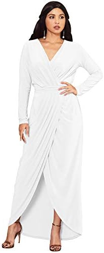 KOH KOH Womens Long Sleeve Formal Wrap Draped Cocktail V-Neck Gown Maxi Dress