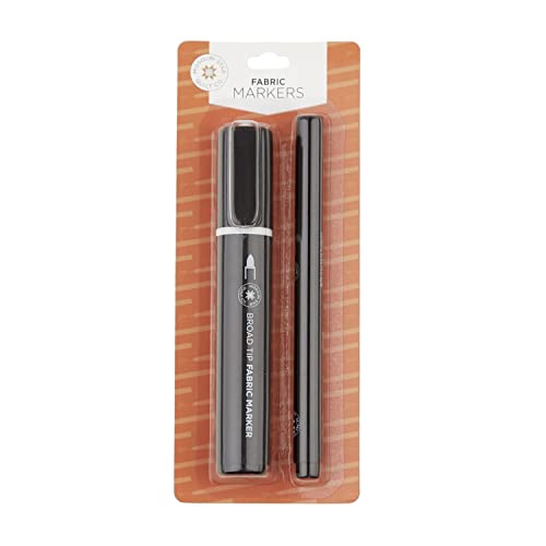 Black Fabric Markers 2 Pack, Broad and Fine Tip Water Resistant Ink