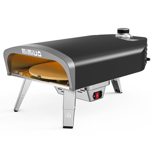 Mimiuo Gas Pizza Oven with Rotating Function for the Garden, Portable Pizza Oven Outdoor with 33 cm Round Pizza Stone and Pizza Shovel, Black (Global Patent)