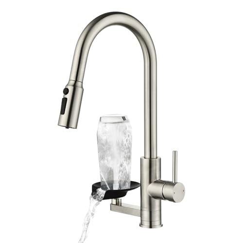 Mynaiad 3-Way Kitchen Tap with Removable Dual Outlet Water Filter, 360° Rotation, Kitchen Sink Tap, Kitchen Mixer, Brushed 304 Stainless Steel
