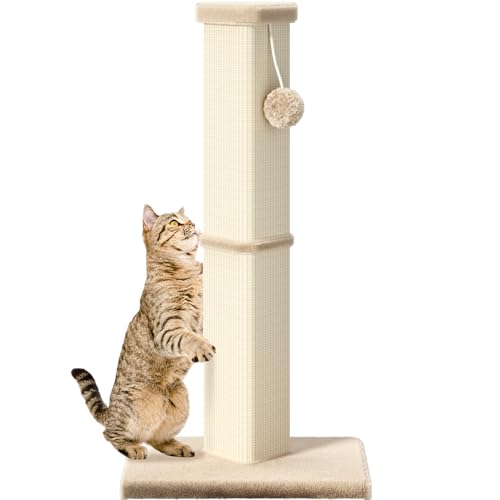 Cat Scratching Post, 32 Inch Tall Scratching Post for Indoor with 5 Inch Diameter Posts and Ball Cat Scratcher for Medium and Large Cats