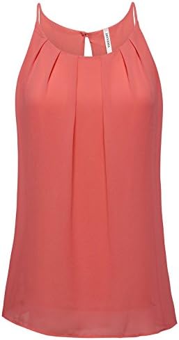 ZENNESSA's Womens Scoop Neck Pleated Front Fitted Chiffon Cami Tank Tops X-Large Coral
