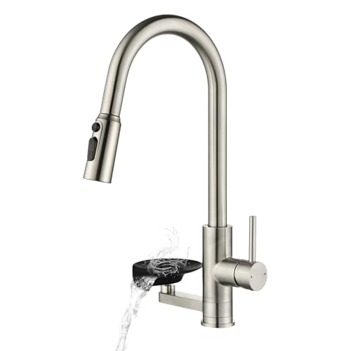 Mynaiad Kitchen Tap with Cup Washer, Pull Out Spray, Double Outlet, 360° Rotation, Kitchen Tap Tap Brushed 304 Stainless Steel