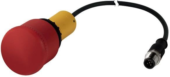 Eaton 185184 Halt/Emergency Stop Key Classic, Mushroom, 38 mm, pull release 2 ö 5 Pin Cable (Black) with M12 A Connector 0.2 m