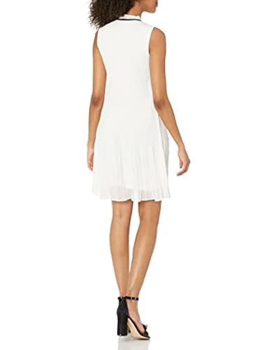 DKNY Women's Sleeveless Tie Neck Pleated Dress, Ivory/Black, in