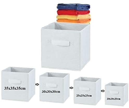 A406 3x Fabric Foldable Square storage Box Canvas Storage Collapsible Folding Box Cubes Box Toys box (Medium-25x25x25cm, White) — image 1