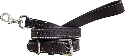 BRADLEY CROMPTON Genuine Leather Matching Pair Dog Collar and Lead Set S