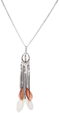 Yamao European Bohemian Style Beaded Chain with Long Feather Tassel Necklace-Brown (nl048-3)