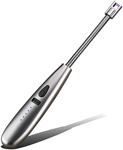 Elite Brands USA Electric Arc Trendy Flexible Long Neck USB Rechargeable Windproof Lighter, Ideal for Fireplace BBQ Grill Kitchen Cooking Stove Lanterns, Long USB Lighter (Silver)