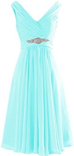 Chic Bride Woman's Empire Sleeveless V-Neck Bridesmaid Dresses Prom Dresses -2-Tiffany Blue