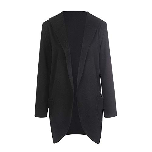 HOSOME Women Woolen Hooded Thin Coat Loose Casual Hoodies Jacket Overcoat Top Black