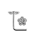 White Colorful Multi Crystal Flower Top 22 Gauge Silver L Shape - L Bend Nose Stund Nose Pin
