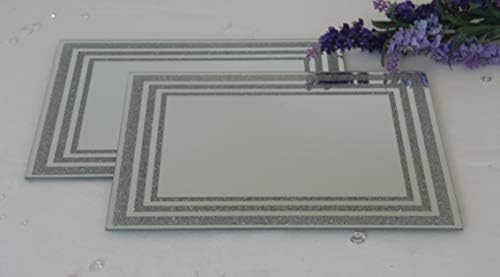 Annibells Set of 4 Mirrored Glass Decorative Silver Glitter Border Placemats