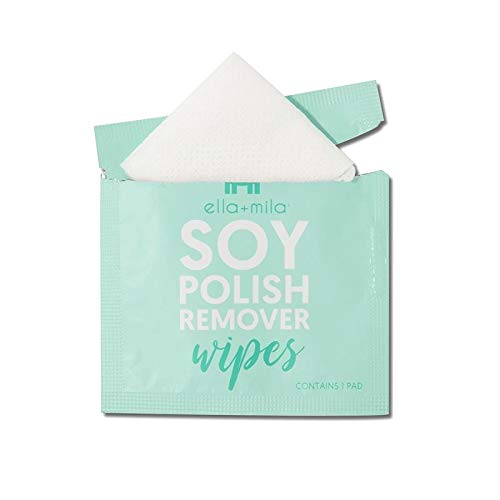 Ella+Mila Soy Nail Polish Remover Wipes - Acetone Free Unscented, Vitamin A, C, E Oil (5-Pack)