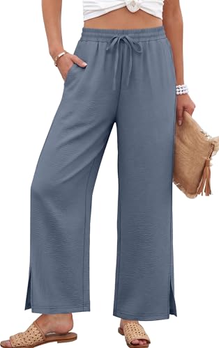 Sampeel Women's Pants Business Casual Outfits Office Work Pants Dressy Cute Summer Outfits Travel Airport Fashion Clothing Comfy Flowy Wide Leg Trousers Maternity Clothes XS Dark Grey at Amazon