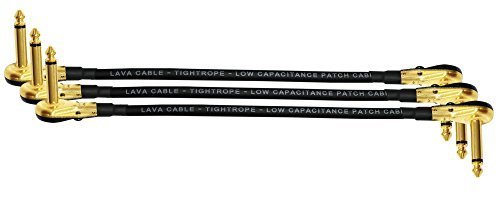 WORLDS BEST CABLES 3 Units - Lava Tightrope (Black) - 11 Inch - Guitar Bass Effects Instrument, S-Shaped Patch Cable with Premium Gold Plated ¼ Inch (6.35mm), Right Angle Pancake Type TS Connectors