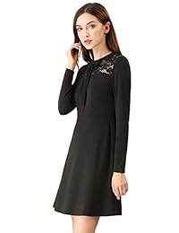Allegra K - Vestido de manga larga para mujer, con corbata, cuello y encaje