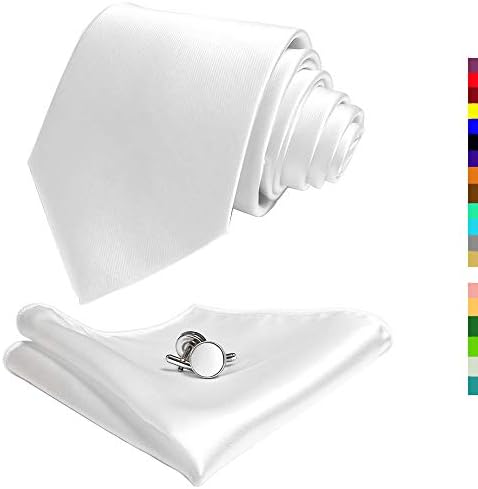 Men Solid Tie Basic Collection Necktie Pocket Square Cufflinks Tie Set LSC8ZH