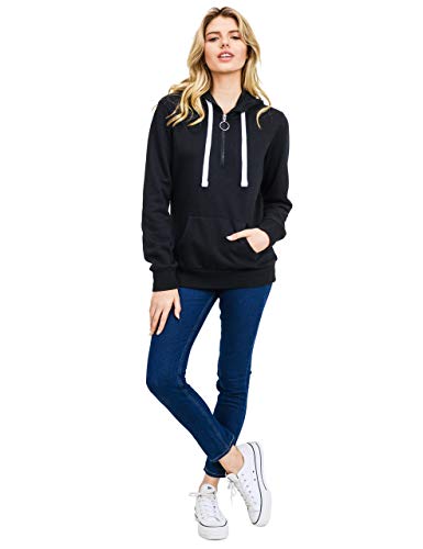 esstive Women's Ultra Soft Fleece Midweight Casual Solid 1/4 Zip-Up Pullover Hoodie Sweatshirt, Black, Small