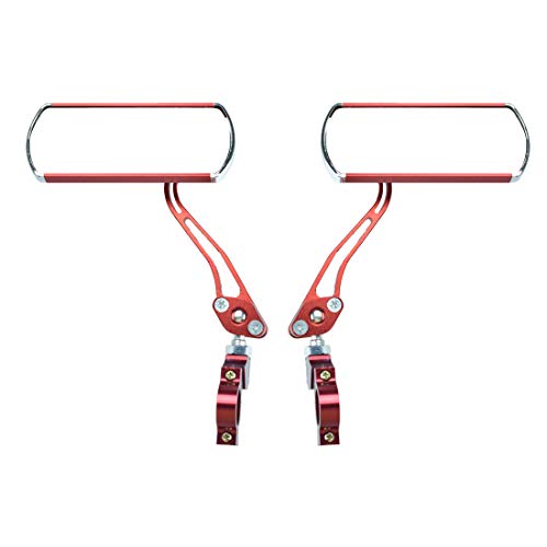 ELCYCO Bicycle Bike Mirror Handlebar Mount Aluminum Bike Rearview Mirrors Adjustable & Rotatable 360 Degree Handlebar Mount Glass Mirror (Red)