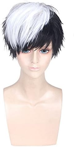 OYSRONG New Anime11.81'' Handsome Black Mixed White Short Straight Soft Touch Cosplay Lace Cap Wig For Men