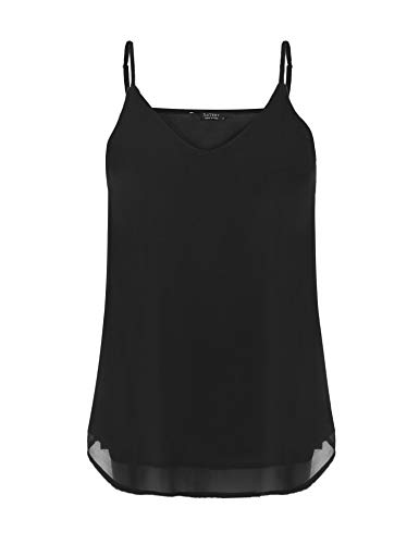 SUNAELIA Women Sleeveless Strap Tank Top Camisole Chiffon Summer V Neck Casual Solid Loose Blouse Shirts Black
