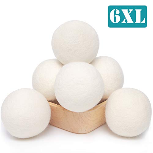 Wool Dryer Balls Laundry XL 6-Pack 100% Organic New Zealand Wool, Handmade Eco Dryer Balls Reusable Natural Fabric Softener, Dryer Sheets Alternative, Reducing Wrinkles, Hypoallergenic, Chemical Free