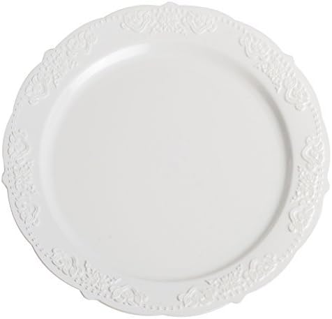 Party Joy 'I Can't Believe its Plastic' 10.25" Royale Plastic Plates | Royale Collection |Pack of (50) Dinner Plates |Heavy Duty Premium Plastic Plates for Wedding, Parties, Camping & More (White)