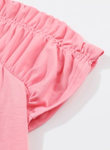 BLIBEAN JUNIOR GIRLS TEE SHIRT YOUNG KIDS SUMMER BLOUSE CUTE SHORT SLEEVE DRESSY TUNIC TOP AGE 12T-13T (SIZE 12-13 YEAR) BLUSH PINK
