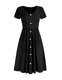 Vestido de manga larga con cuello en V y botones para dama con bolsillos