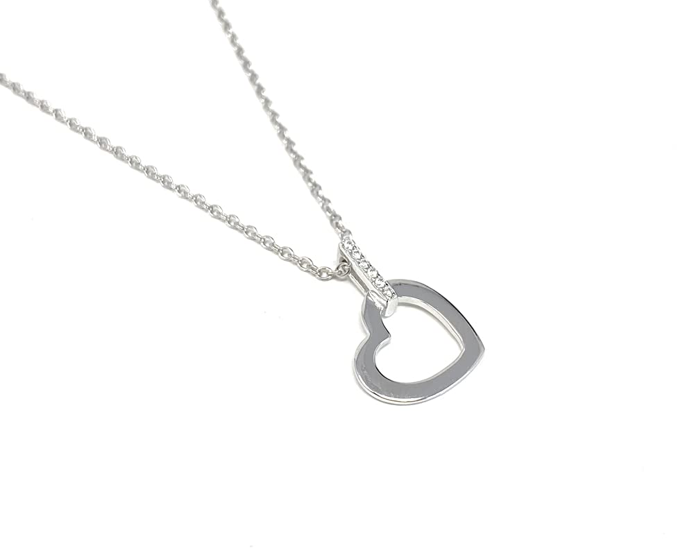 Strictly Gifts Ladies Sterling Silver Plain Heart with Cubic Zirconia Bail on a 45cm Necklace