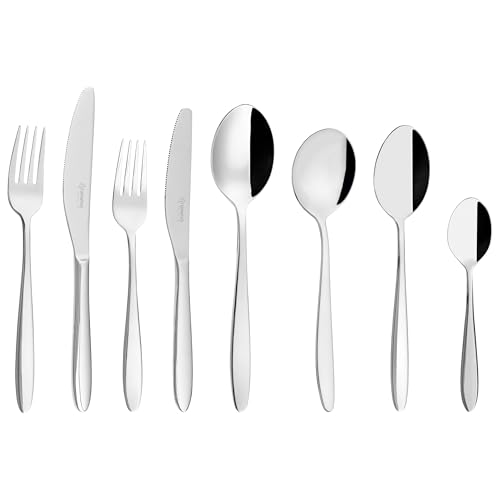 Grunwerg Balmoral 44 Piece Boxed Mirror Cutlery Set, 18/10 Stainless Steel, 6 x Table Knives, Forks, Dessert Spoons, Soup Spoons, Teaspoons, Tablespoons, Silver