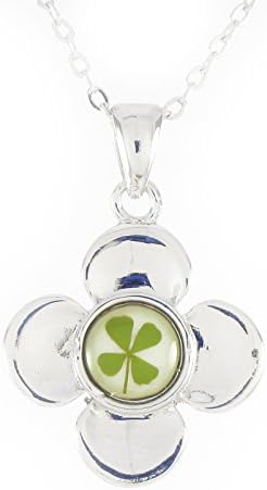 4ever in Love With You ! Genuine Four-leaf Lucky Clover Shamrock Crystal Amber Pendant Necklace