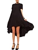 Jollychic Women's O Neck Short Sleeve Solid Color Cocktail Asymmetric Long Dress