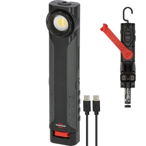 Brennenstuhl Rechargeable LED Torch HL 600 AD/Dynamo Work Light with USB C Cable (600+180lm, IP54, IK08, Inspection Lamp with up to 15h Light Duration, Integrated Hook and Magnets)