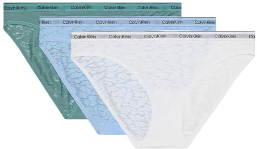 Calvin Klein Womens 3 Pack Low Rise Bikini Briefs, Multicolor (Slate Turqouis/Frozen Fjord/White), XL