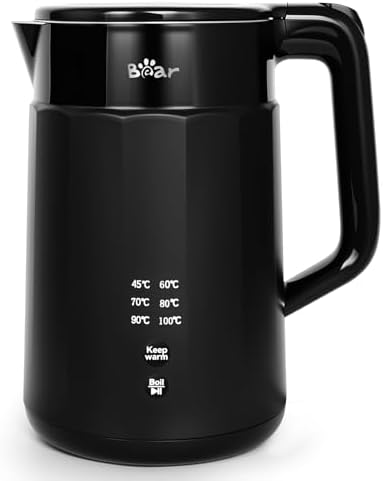 Electric Kettle 1800W-2200W 1.7L 45°C ~ 100°C Kettle with 6 Temperature Controls, Automatic Shut-Off and Keep Warm Function, 304 Stainless Steel, Dry Protection, BPA Free Smart Fast B