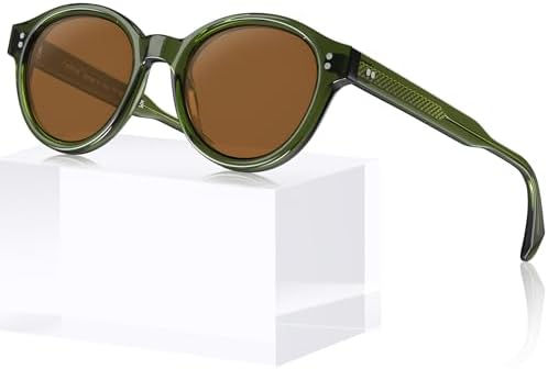Retro Acetate Polarized Round Sunglasses UV Protection Honeycomb Arm CARFIA Retro Acetate Womens Polarized Sunglasses UV Fiji | Ubuy main image 2