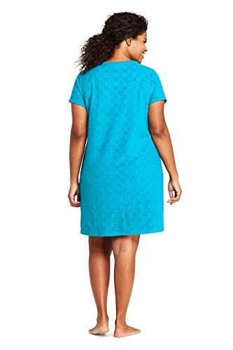 Lands' End Women's Plus Size Jacquard Terry T-Shirt Dress Swim Cover-up, 1X, Vivid Teal