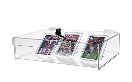 Acrylic Locking Display Case with Keys 12" x 8" x 2.75" Clear Rectangular Countertop Plexiglass Tray with Lid for Retail Merchandise Collectibles Jewelry Currency and Coins by Marketing Holders