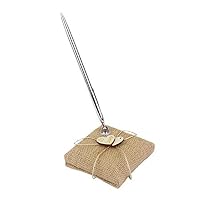 Domccy Vintage Burlap Wedding Reception Guest Pen with Stand Wooden Hearts Embellished Wedding Reception Party Table DecorWriting Pen, Stationery, Office Supplies