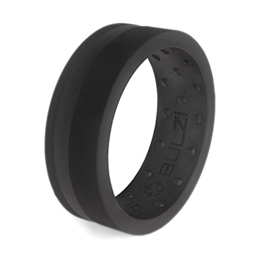 BULZi Wedding Bands, Massaging Comfort Fit Premium Silicone Ring with Airflow, Men's and Women's Rings, Breathable Flexible Work Safety Design (Matte Black Zi2, Size 8 - (8mm Width Band)) - Thumbnail 6